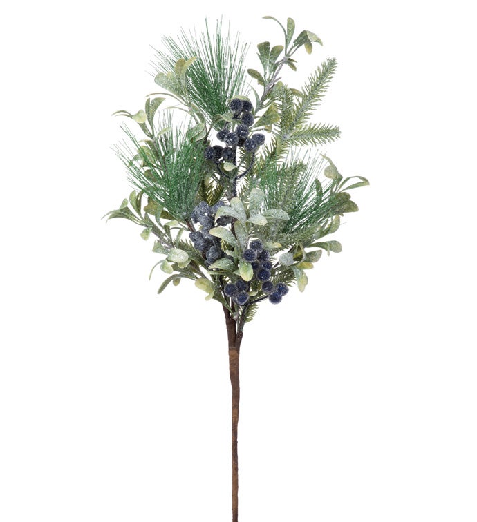Glitter Blue Berry Pine Spray