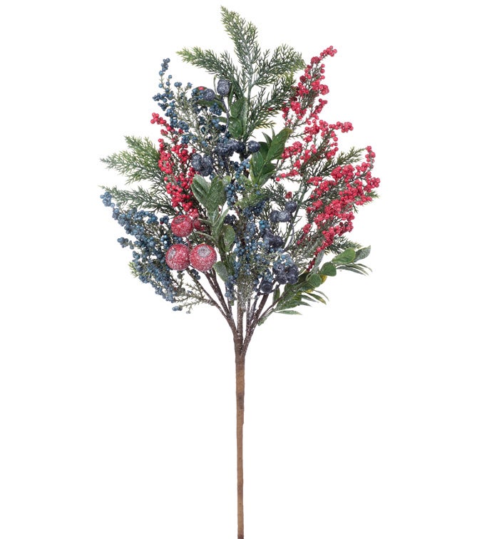 Icy Blue/Red Berry/Foliage Spray