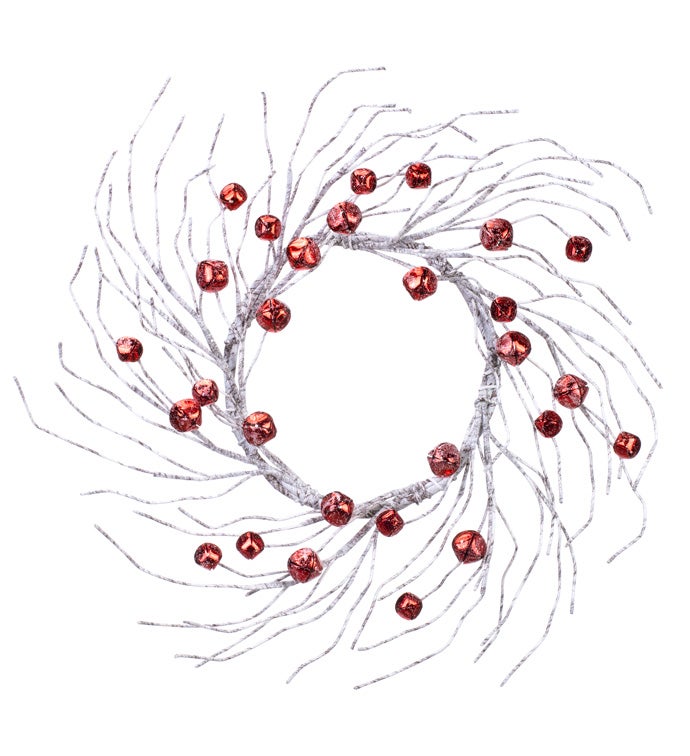 Silver Red Bells Swirl Wreath