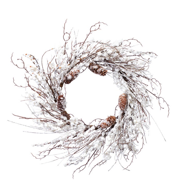 White Berry/Cone Twig Wreath