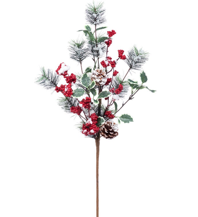 Snow Red Berry Pine/Cone Spray
