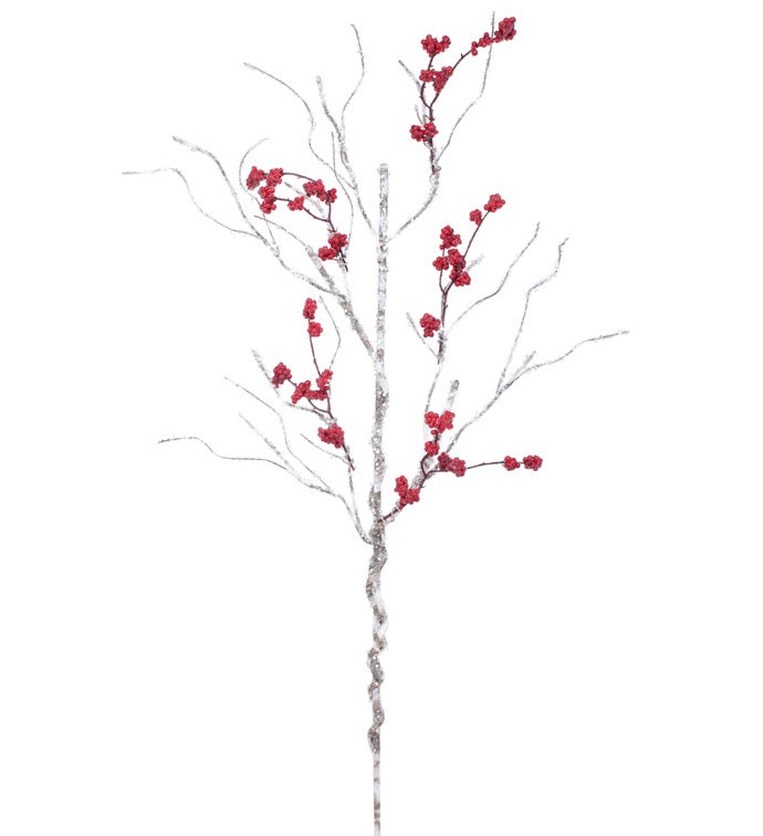 Silver Burgundy Berry Twig Spray