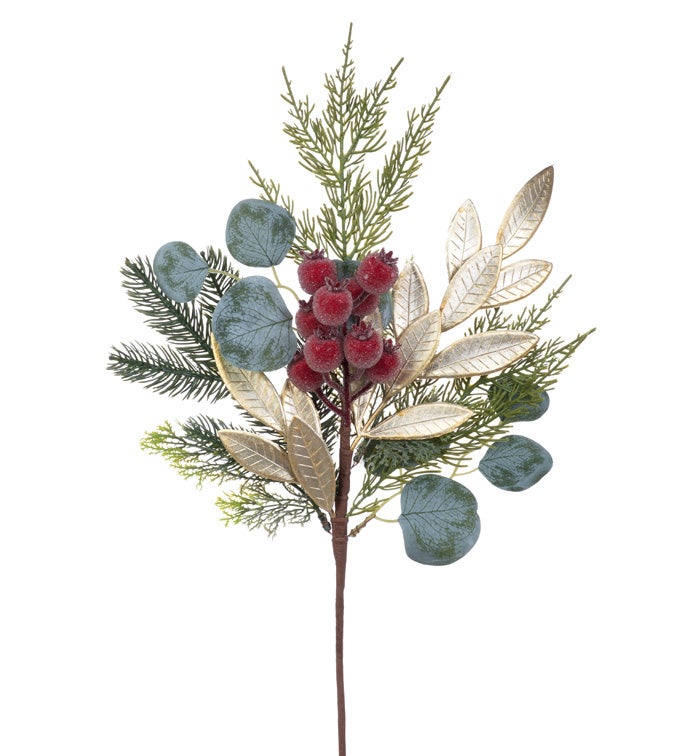 Green/Gold Foliage Berry Spray