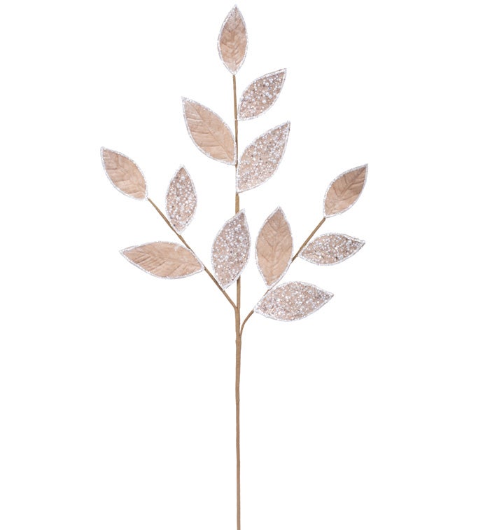 Champagne Glitter Leaves Spray