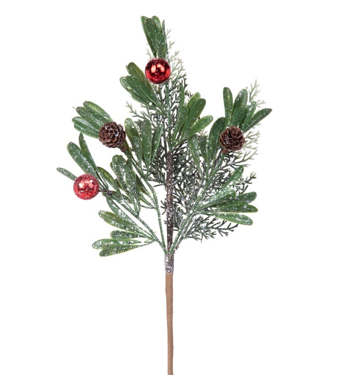 Ornament Cone/Foliage Glitter Pick