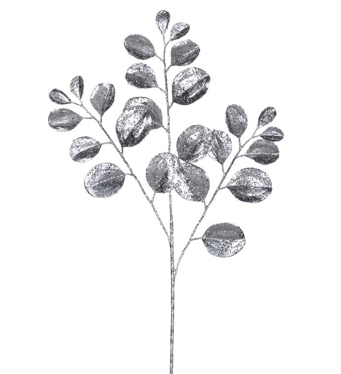 Silver Glitter Dogwood Spray