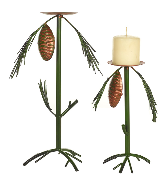Pine and Cone Candleholder, Set of 