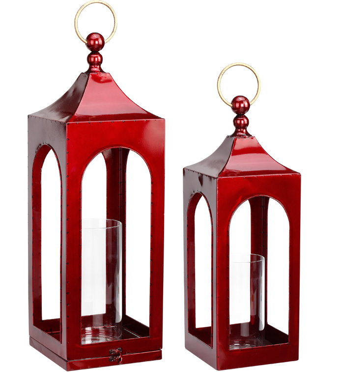 Set of 2 Irridescent Red Lanterns W