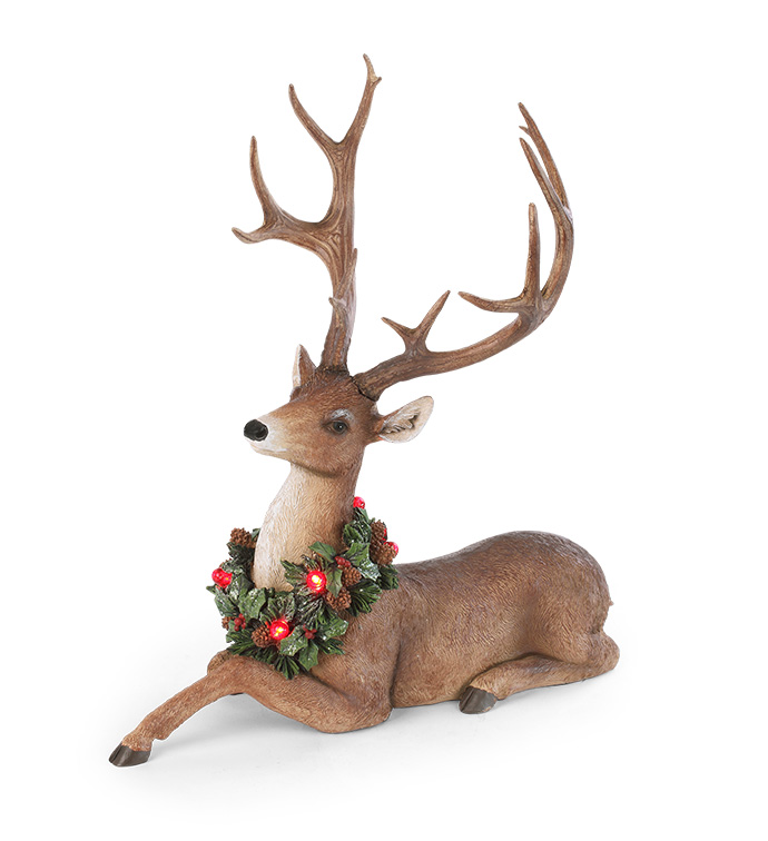 Resting Deer with LED Wreath