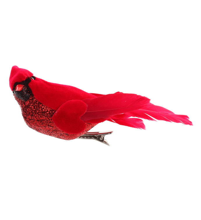 Long Glitter Red Cardinal with Clip