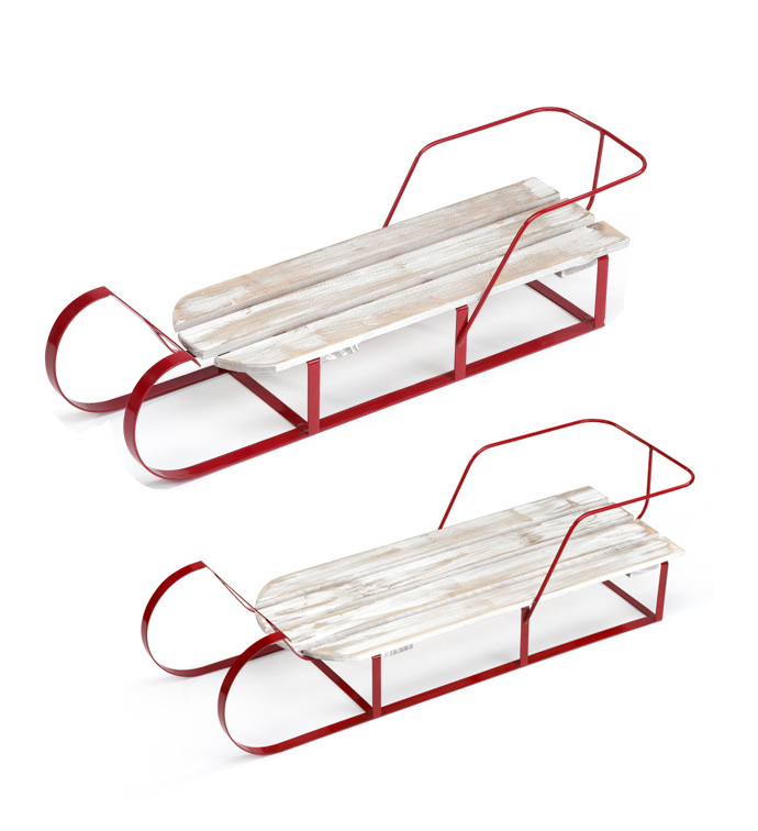 Whitewash/Red Sleigh, Set of 2