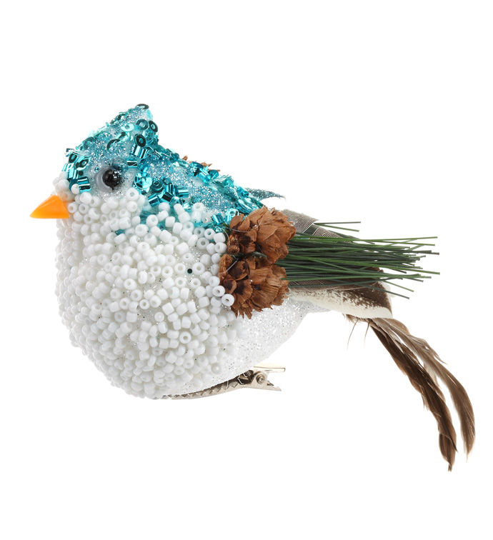 Glitter Blue Pine Cone Bird with Cl