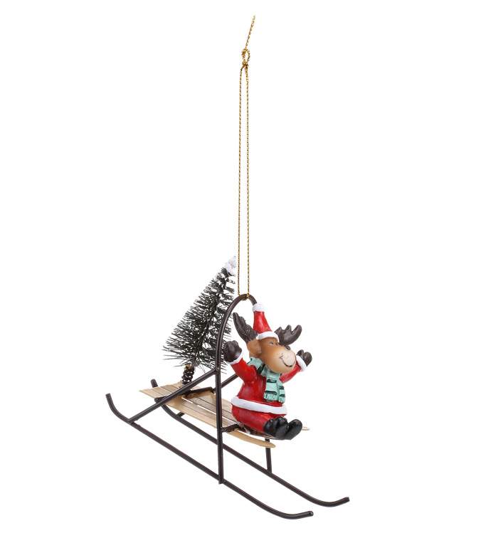 Santa Reindeer on Sleigh Ornament