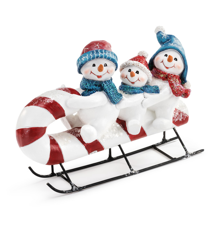 Retro Snowman Trio on Sled