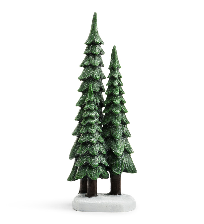 Small Frosted Green Trees x3