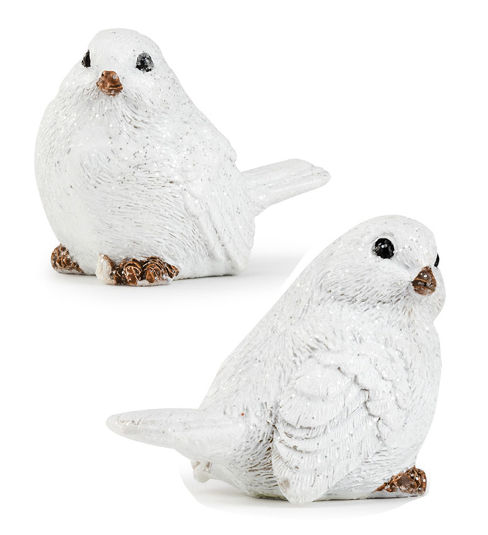 White Glitter Bird, 2 Assorted