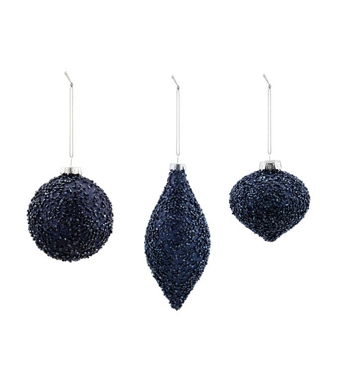 Navy Blue Ornament, 3 Assorted     