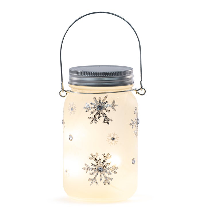 LED Snowflake Jar Lantern