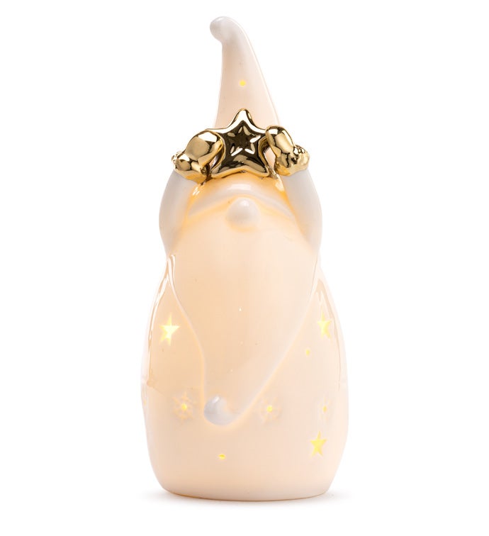 LED White Gnome with Gold Star