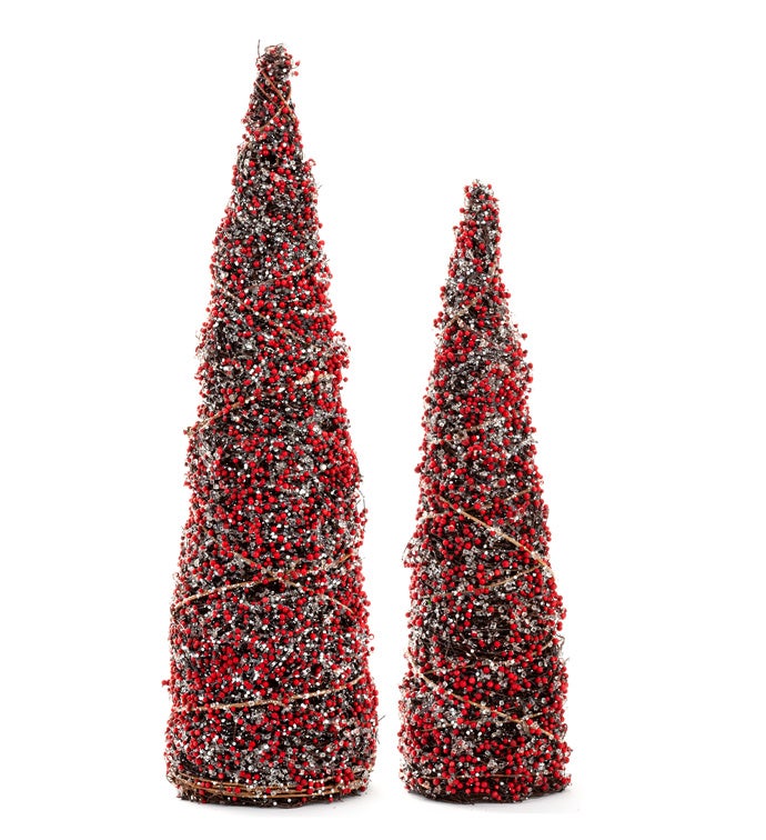 Iced Berry Cone Tree, Set of 2