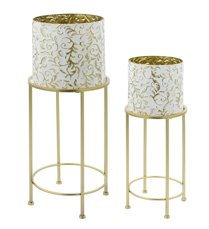 Gold/White Planter Stand, Set of 2