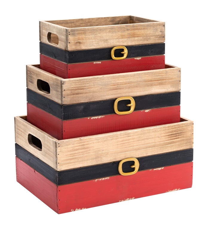 Santa Belt Crate Planters, Set of 3