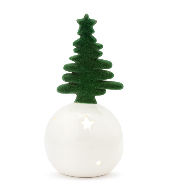 LED Flocked Tree On Ball
