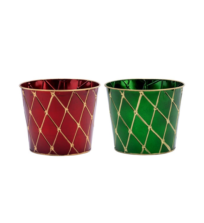 6.5" Red/Green Pot Cover, 2 Assorte