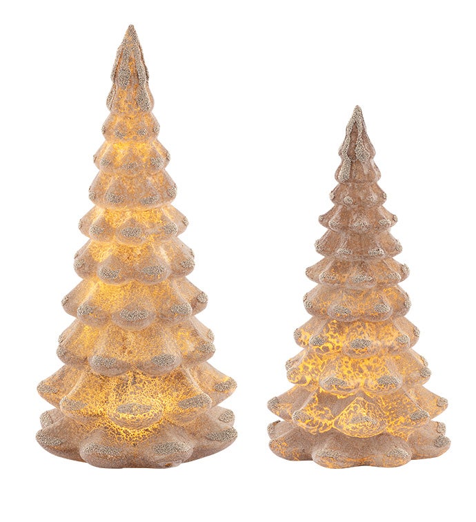 LED Beige Glass Tree, Set of 2