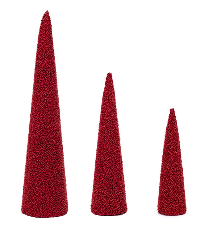 Set of 3 Red Berry Cones
