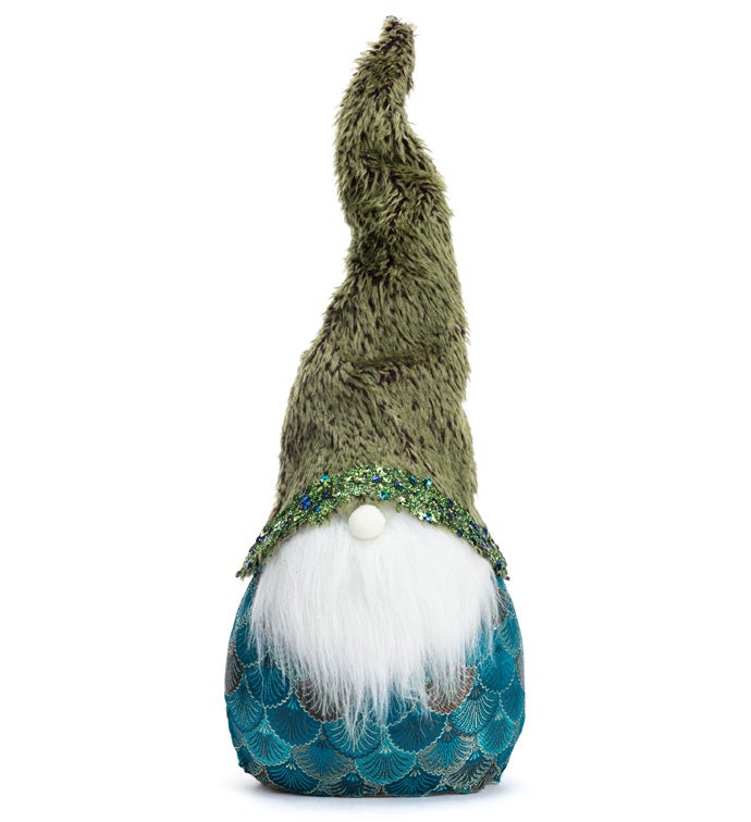 Large Blue Plush Gnome with Green H