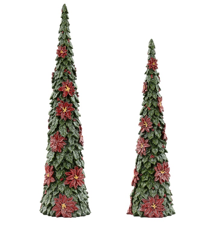 Poinsettia Cone Trees, Set of 2