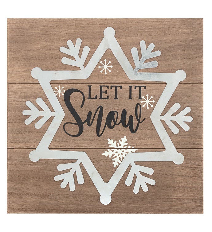 "Let it Snow" Wall Plaque with Snow