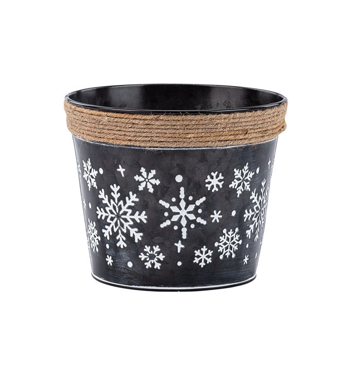 6.5" Black Pot with Snowflake and R