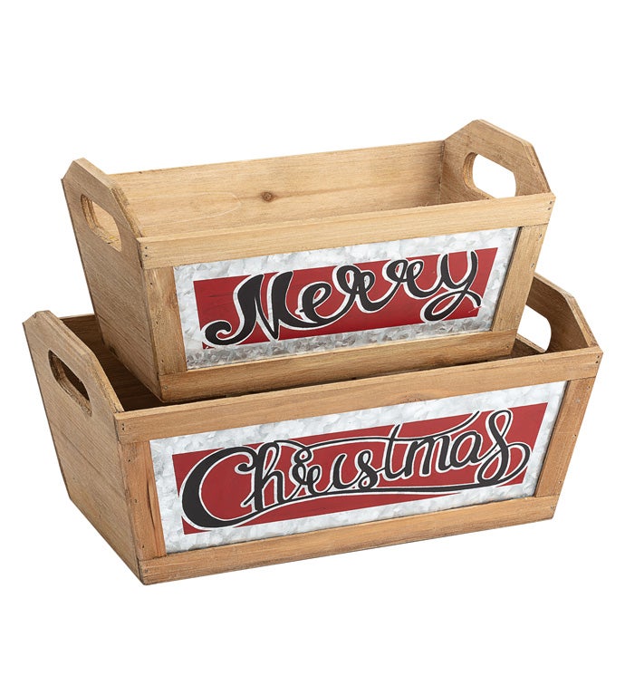 Wood "Merry Christmas" Box, Se