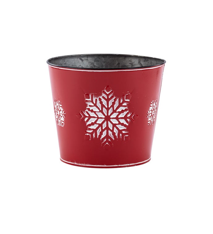6.5" Red Pot with Snowflake Emboss