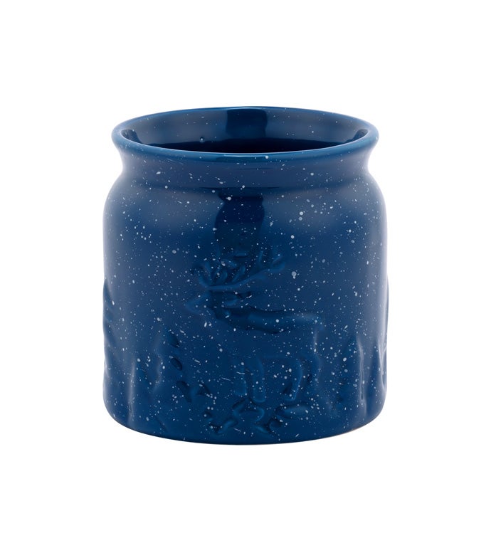 Blue Embossed Pot w/White Speckles
