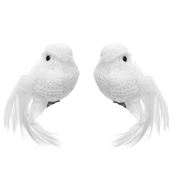 White Cable Knit Bird, 2 Assorted