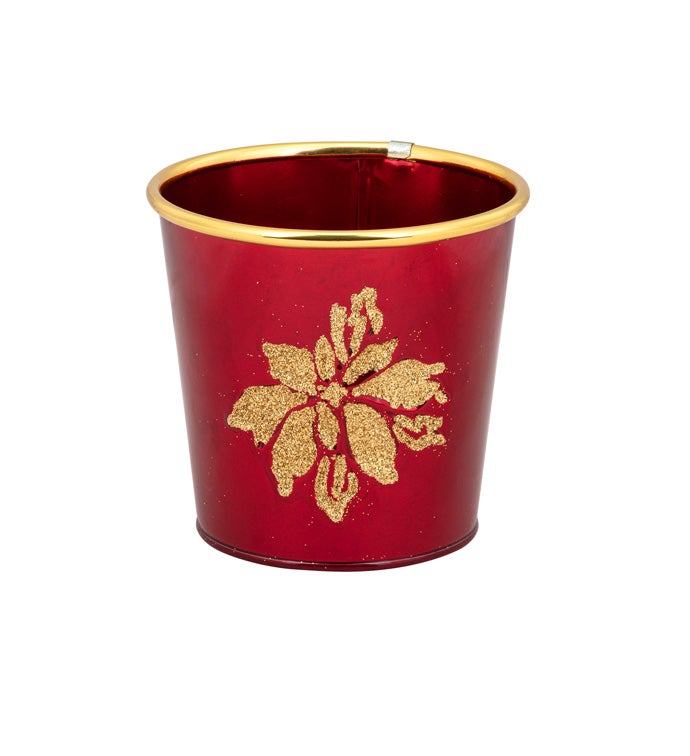 5" Red Pot with Gold Poinsettia