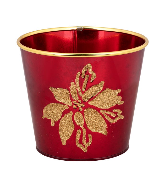 6.5" Red Pot with Gold Poinset