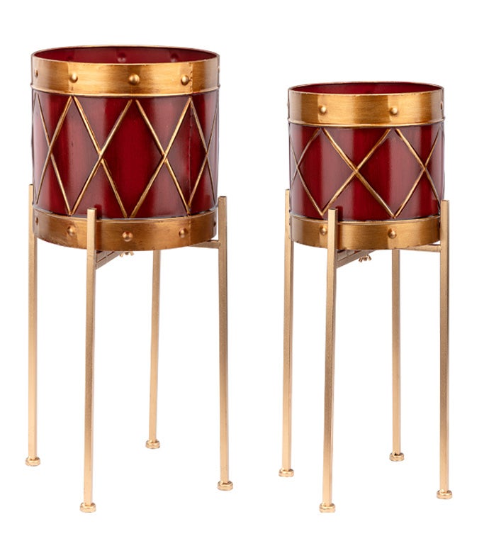 Red/Gold Drum Pot Cover w/ Stand, S