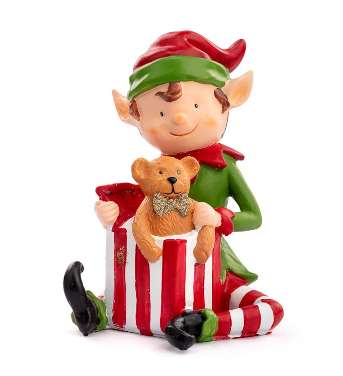 Sitting Elf with Present