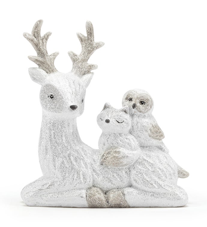 White Deer with Owl and Fox