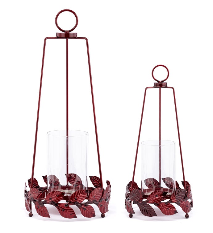 Set of 2 Red Leaves Candleholder