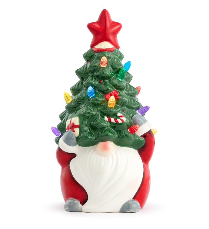LED Gnome Holding Christmas Tree