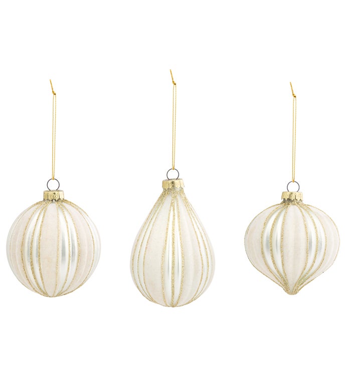 3 Asst Champagne Glitter Ornament