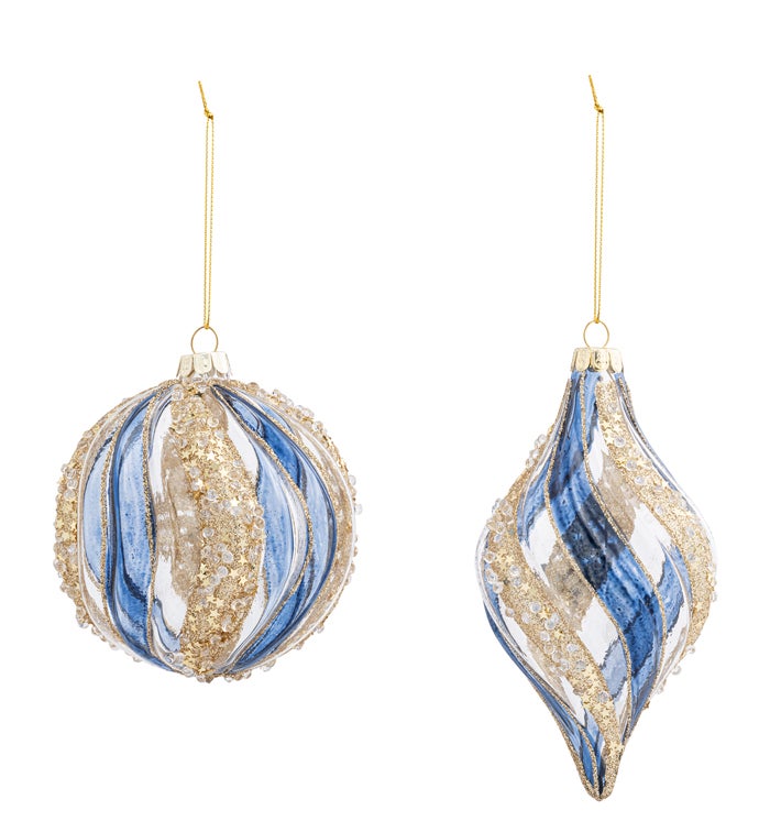 2 Asst Gold/Blue Swirl Ornament