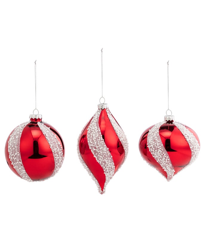 3 Assorted Red/White Swirl Ornament