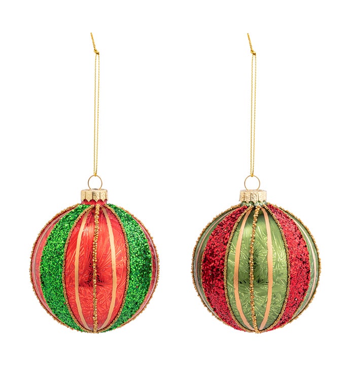 2 Asst Red/Green Glitter Ornament