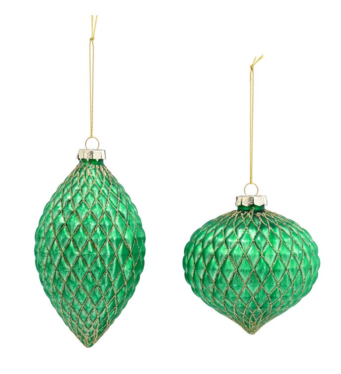 2 Assorted Green/Gold Mesh Ornament